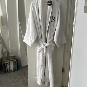 White Superior Adult Unisex Egyptian Cotton Monogrammed Bathrobe with a “B”